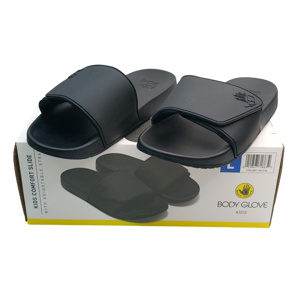 Body Glove Comfort Slide Kids Size L Black Adjustable Strap Sandals BG-KSL102